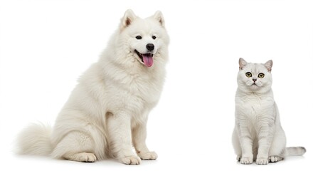 Fluffy Samoyed Dog and British Shorthair Cat Studio Shots