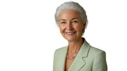 Smiling senior businesswoman posing on transparent background