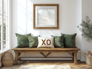 Cozy Rustic Living Room with Green Cushions and Christmas Decor