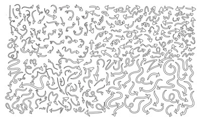 Hand drawn black curved arrow shape in doodle style Arrow line set design 