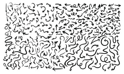 Hand drawn curved arrows seamless pattern Sketch doodle style Texture of pointers Vector illustrate