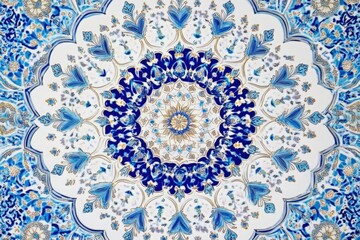Fototapeta premium blue and white Islamic geometric pattern on paper