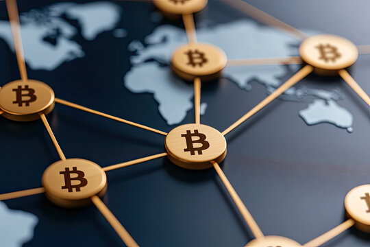 Global Bitcoin Network Connections on Digital Map