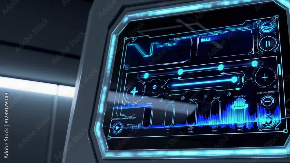 Poster futuristic control panel interface with glowing digital elements