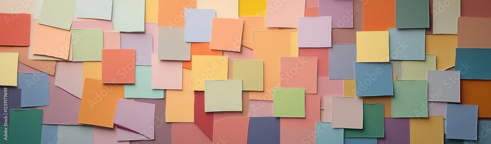Poster abstract pattern of colorful paper squares in pastel palette