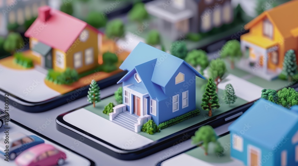Poster interactive real estate app with animated progress bar for property search
