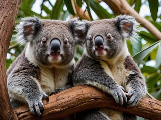 Sleepy Koala Resting in Eucalyptus Tree Tranquil Scene of Australian Wildlife