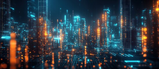 Fototapeta premium Digital Metropolis: A Futuristic Cityscape of Light and Data