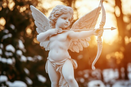 置物 NAO 1436 Cupid holding a bow and arrow Vintage Cupid with Bow and Arrow on Distressed Blue