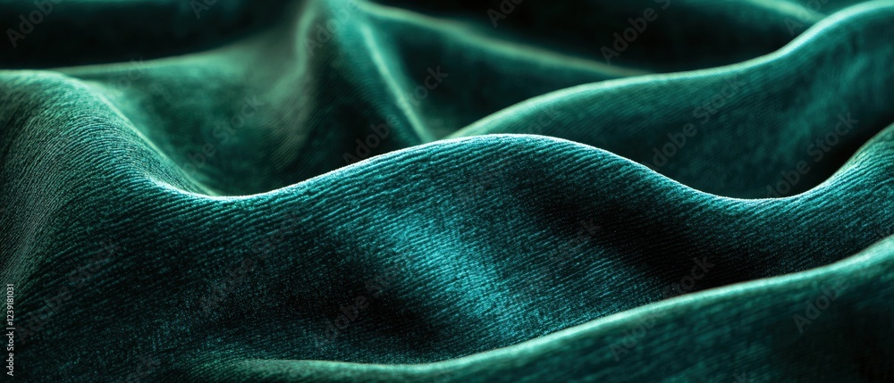 Poster green velvet fabric waves with soft texture and deep folds creating a luxurious background