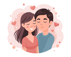 Cute happy love couple. Love, romance, dating concept. Valentines Day greeting card. Flat style illustration