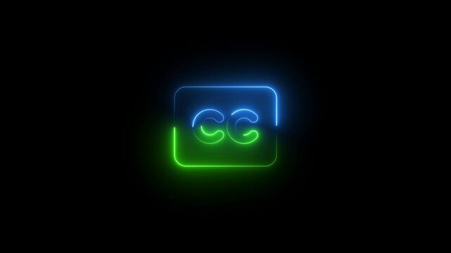 Closed captioning symbol icon animation neon glow on black background