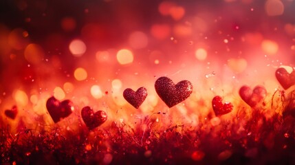 Red Glitter Hearts Romantic Valentine's Day Background