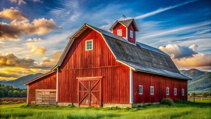 Rustic Red Barn Peak, Hayloft Door, Vintage Farm Building, Countryside Landscape