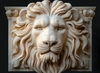 Marble Lion Head Sculpture Classical Renaissance Relief Artwork