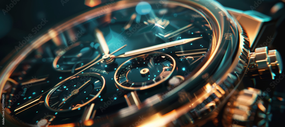 Poster luxury watch shopping app interface with photorealistic progress bar for customization