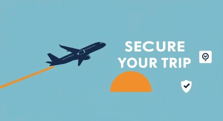 Air Travel Assurance: An airplane soars through a vivid sky, accompanied by graphic elements signifying travel security and peace of mind, creating an inviting visual metaphor for a carefree journey.