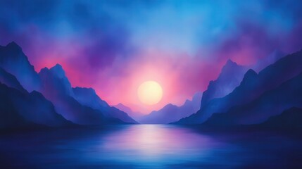 Moonrise over a calm sea with deep blue and purple hues, tranquil and mysterious atmosphere