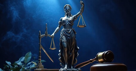 Fototapeta premium Justice Representation: Lady Justice, Gavel, Scales, Law, Order, Court, Judge, Legal System, Equality, Balance, Verdict