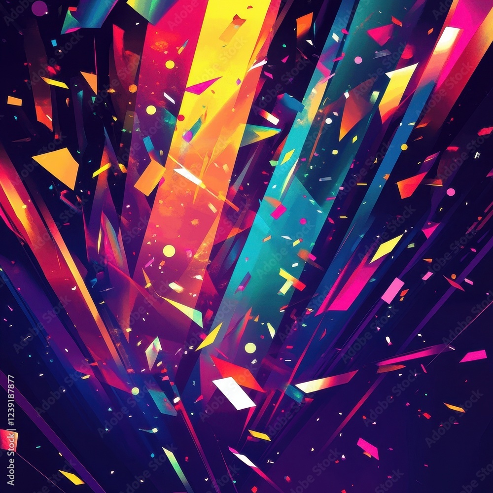 Poster Abstract Vibrant Geometric Shapes Exploding Colorful Design