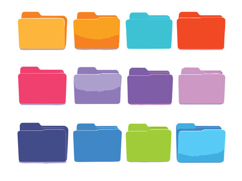 set of colorful folder icons isolated on white background, vector design