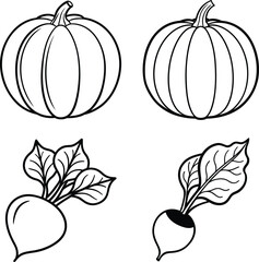 Pumpkin, Beet, Vegetable, Outline, Drawing, Simple, Illustration, Farm, Food, Produce