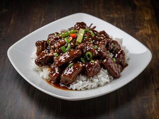 Delicious Mongolian Beef Stir-Fry with Colorful Herbs and Rice