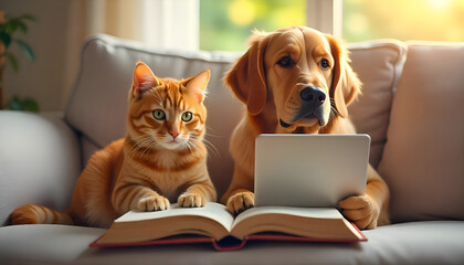 A White Cat Wearing Sunglasses On Vacation, Watching Laptop HD wallpaper