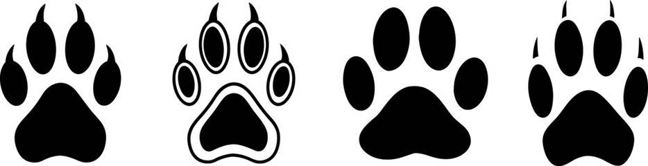 paw print of dog or cat, paws icon symbol foot print silhouette vector art illustration isolated on transparent png 