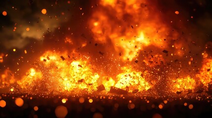 Fototapeta premium Intense Fire Explosion with Sparks and Bright Flames in Darkness