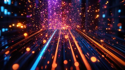 Obraz premium Vibrant Abstract Background with Colorful Light Trails and Particles