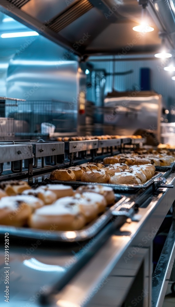 Poster automated bakery production line in hygienic environment for efficient food processing