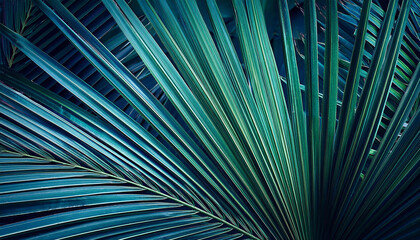 Obraz premium abstract palm leaf textures on darkish blue tone natural green history