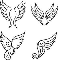 Four Elegant Wing Designs Outline, Tattoo, Art, Symbol, Graphic
