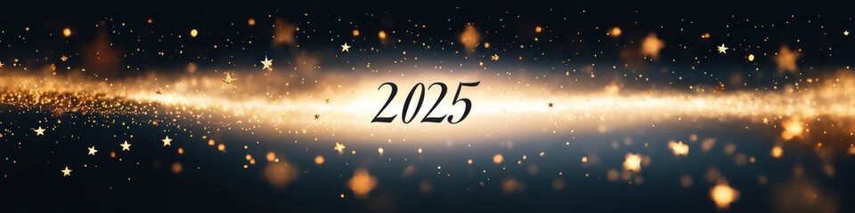 Fototapeta premium Elegant Minimalistic 2025 Design with Calligraphy and Gold Black Stars