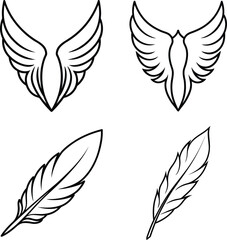 Wing and Feather Designs Line Art, Symbols, Graphic Elements