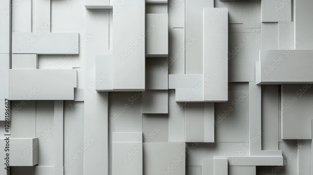 Poster abstract geometric white 3d blocks and textured pattern wall decor background