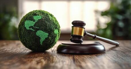 Environmental Law Gavel and Green Globe Sustainability Justice Eco-Friendly Legislation