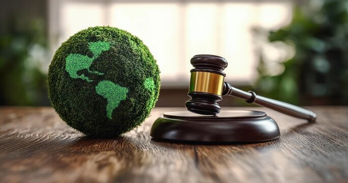 Environmental Law Gavel and Green Globe Sustainability Justice Eco-Friendly Legislation