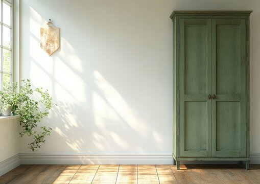 Vintage Green Wardrobe Minimalist Scandinavian Nursery Interior