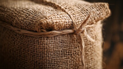 Obraz premium A rustic burlap package tied with twine, evoking a vintage and natural aesthetic, perfect for gifting or decor.