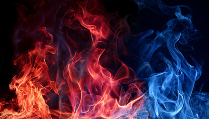 Fototapeta premium crimson and blue fire flames on black historical past