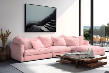 Frame mockup, ISO A paper size. Living room wall poster mockup. Interior mockup with house background. Modern interior design. 3D render