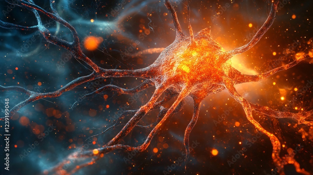 Aufkleber a vibrant image of a neuron, showcasing its intricate structure with glowing connections and synapse