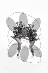 Photo collage artwork minimal picture of people wild plants instead of bodies isolated drawing background