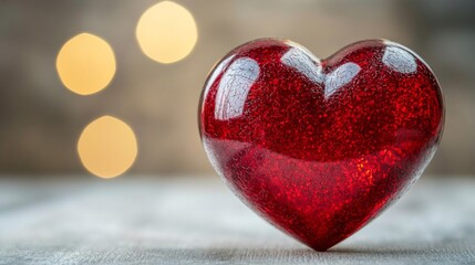 Fototapeta premium Red Glitter Heart Closeup with Bokeh Lights
