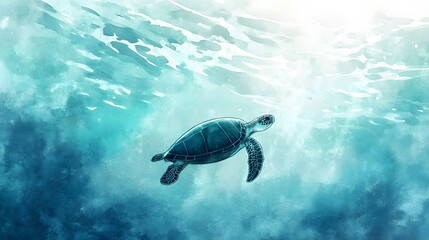 Obraz premium Serene Sea Turtle Gracefully Swimming Underwater