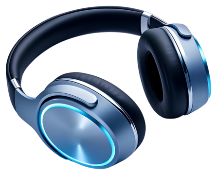Blue wireless headphones png clipart cutout transparent isolated