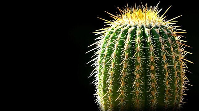 Desert cactus backlit, spines sharp, dark background, botanical study