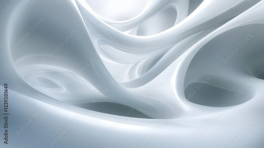 Poster abstract curved white shapes form a seamless fluid background with a soft glow